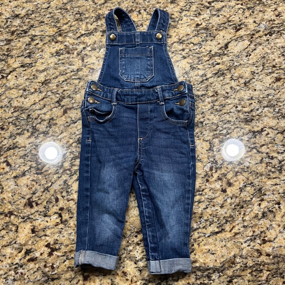 Old Navy Kids Dark Wash Denim Overalls 18-24 Months Snap Leg‎ Adjustable Straps